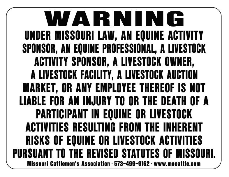 Warning Under Montana Law An Equine Activity Sponsor Or Professional Shall Not Be Liable 8 x 12  Aluminum Novelty Sign